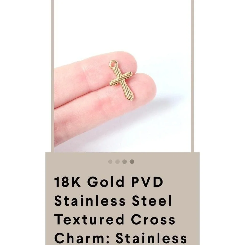 Textured Cross Charm 18K Gold PVD Stainless Steel Religious Jewelry
